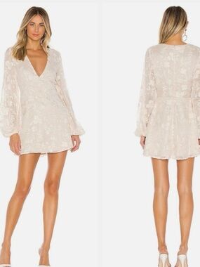 Tularosa V-Neck Long Sleeve Floral Lace Mini Dress - Cream